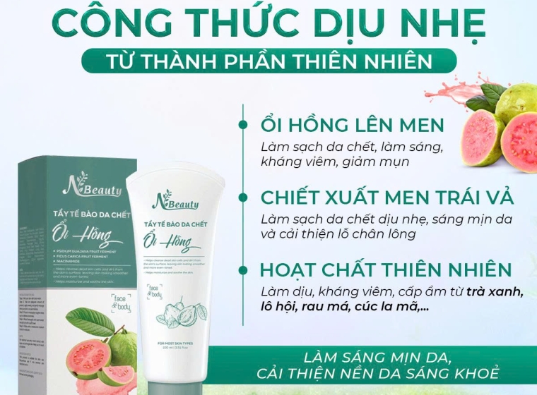 Giải mã bảng thành phần tẩy tế bào chết Ổi Hồng lên men N Beauty